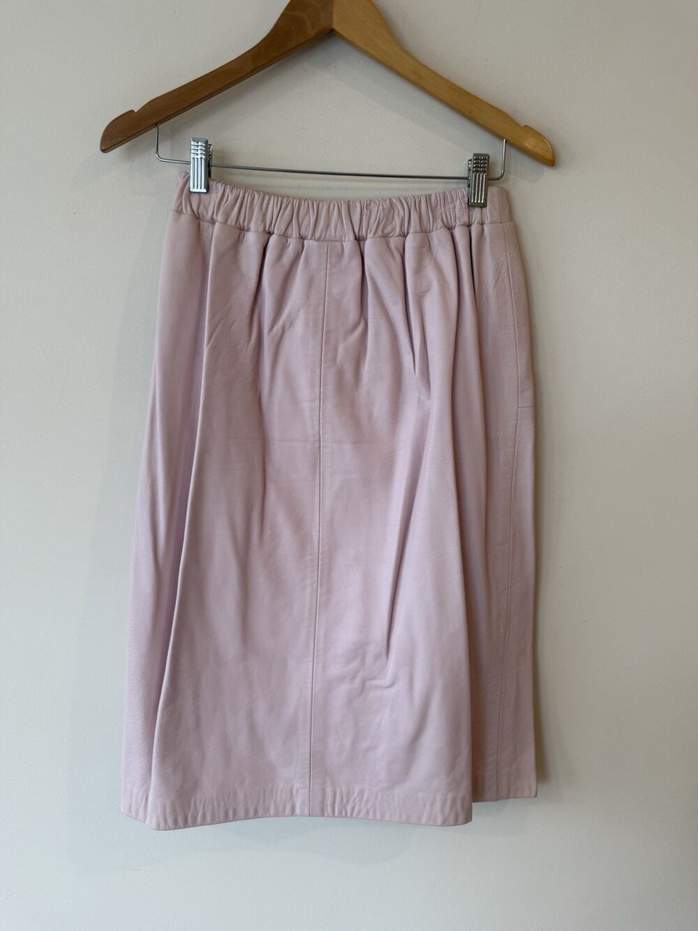 Vintage Siena Pastel Pink Leather Pencil Bohemian Rocker Knee Length Skirt Large